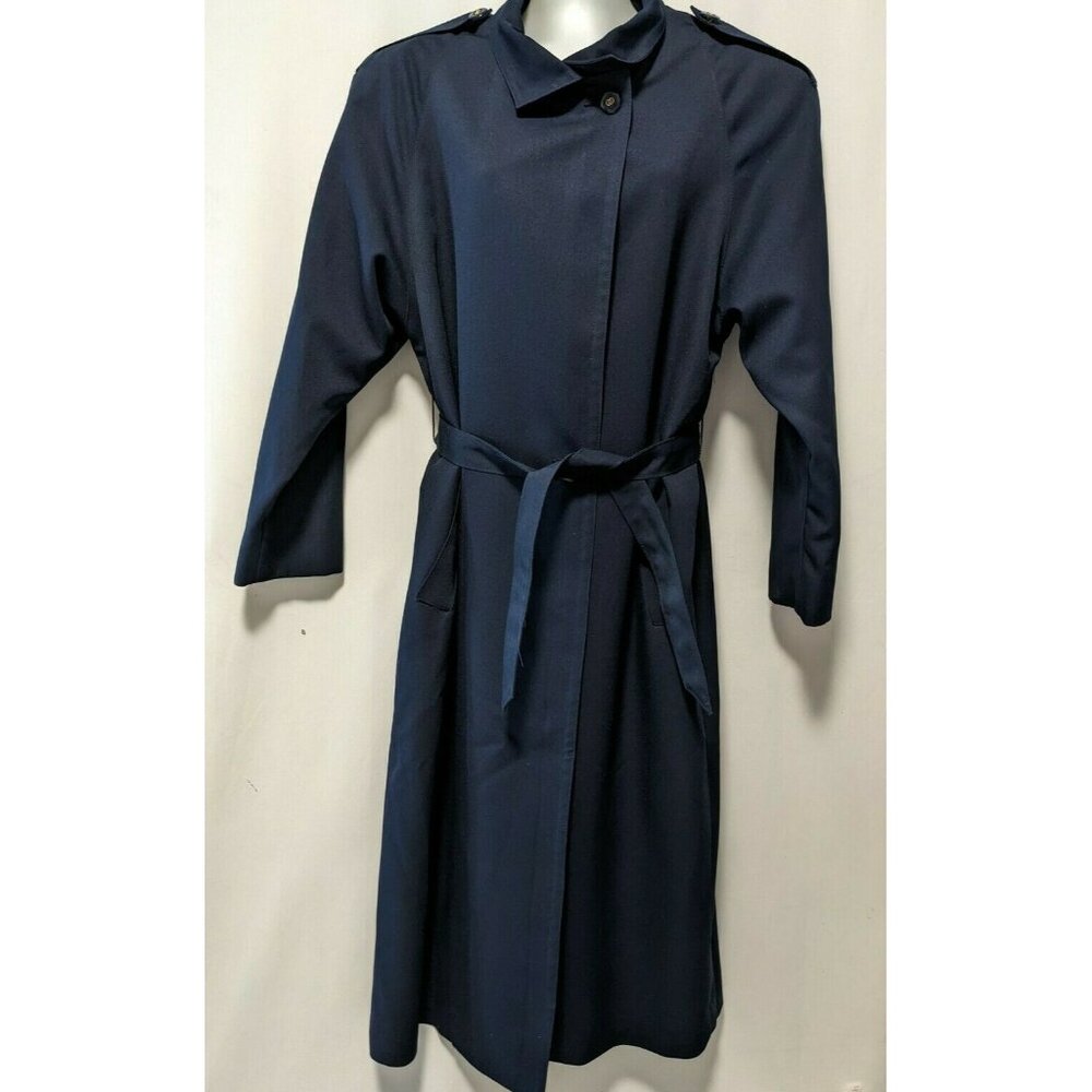 Vintage Luba Paris Women Trench Coat Navy Designer Midi Size 13/14 Canada Flaw